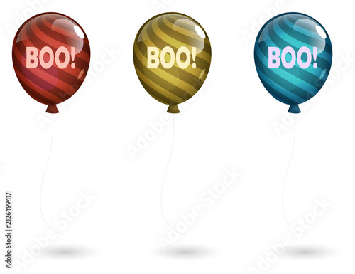 Quadro su tela Halloween balloons with 'Boo!' text on transparent background