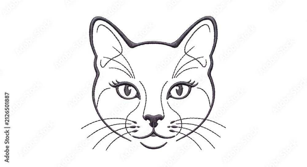 Fototapeta premium Stylized decorative line art cat face portrait with portrait illustration whiskers monochrome