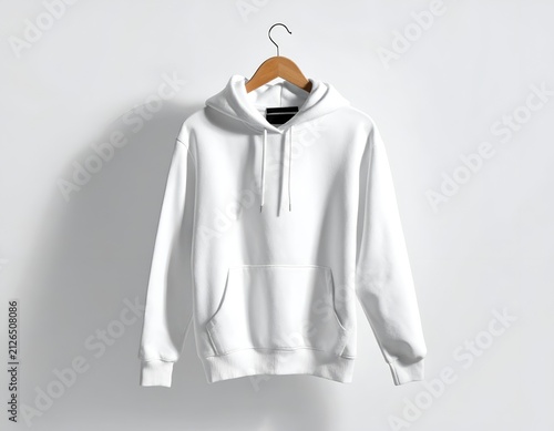 Blank white sweatshirt on hanger with shadow
