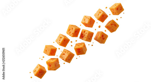 Vector illustration of cubes of cheddar cheese on a transparent background