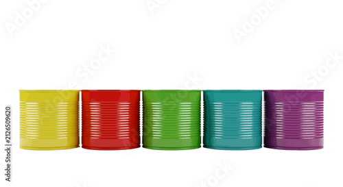 Vector illustration of five colorful metal cans on a transparent background