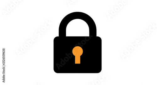 Vector illustration of black padlock with orange keyhole icon on a transparent background