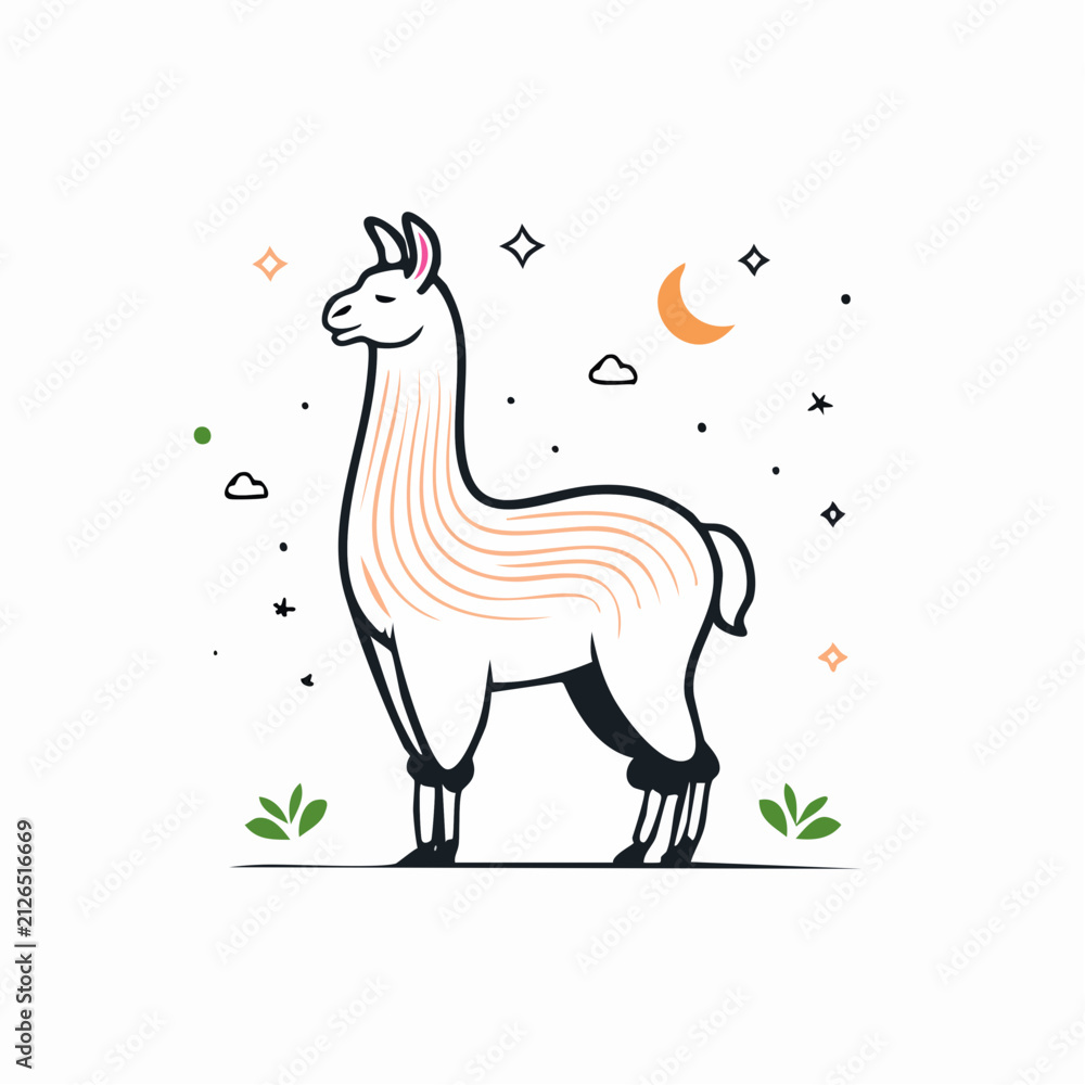 Obraz premium Minimalistische Lama-Silhouette – Exotisches Lama als Vektorillustration