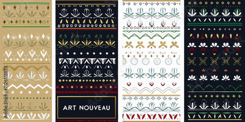 Obraz na plátně Art nouveau floral ornament collection with repeating botanical motifs on varied