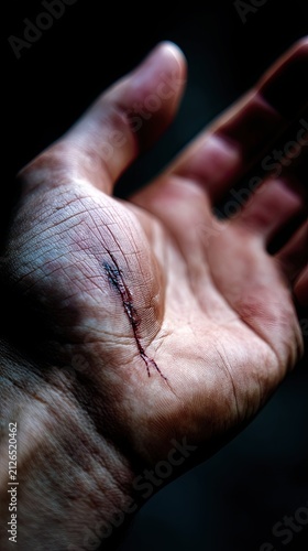 Deep Bleeding Cut on Human Palm