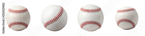 Photography Official Size Baseballs Set with Red Stitching Isolated on White Background Stoc