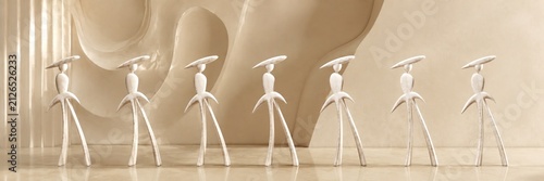 Luxury Couture Mannequins on Cream Background. Sophisticated Female Silhouettes.