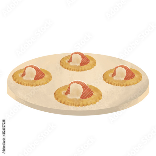 Salmon biscuit on plate