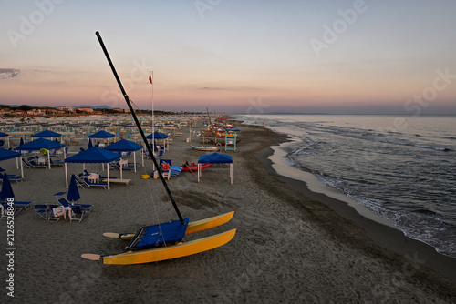 fishing boats at sunset