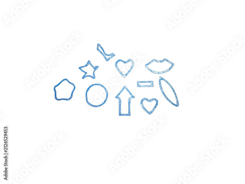 Set of hand drawn blue doodle shapes and symbols