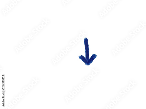 Hand drawn blue arrow pointing down