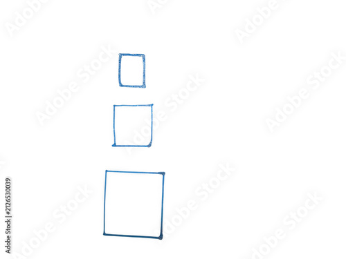 Three blue hand drawn squares in increasing size