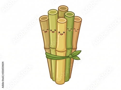 Cute cartoon bamboo with smiling faces tied together