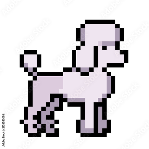 White Poodle Dog Pixel Art Isolated, pixelart dog