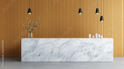 Floating Marble Reception Counter Premium Hospitality Aesthet Luxury Welcome Area Composition, elegant marble reception desk, luxury welcome counter, premium commercial interior