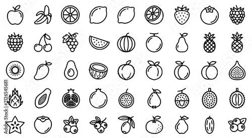 Minimal Fruits Line Icon Collection Editable Outline Healthy Food Vector Set