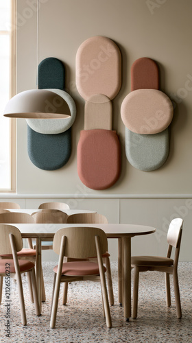 Pastel Acoustic Wall Panels in Modern Dining Room Interior