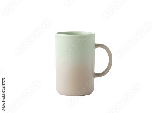 A minimalist ceramic mug featuring a soft gradient transition from a light mint green top to a warm beige base color