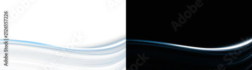 Фотография Abstract glowing silver blue orbital wave on white and black background, futuristic light trace overlay
