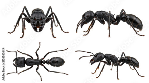 Fotografía Black ant set showing various detailed angles