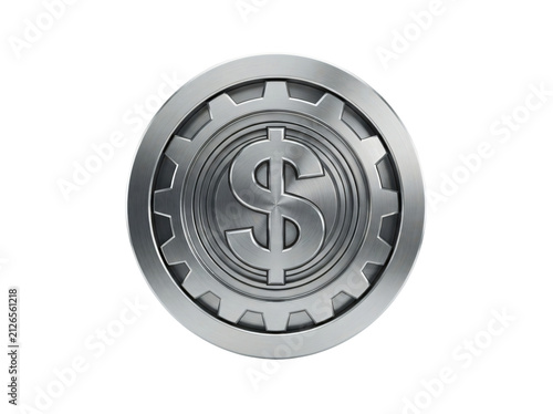 Silver metallic gear icon with a dollar sign symbol