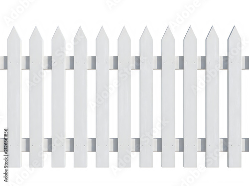A classic white wooden picket fence section isolated against a solid black background perfect for home improvement and garden design projects