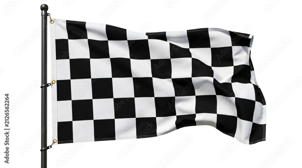 Fototapeta premium Waving checkered flag on a flagpole isolated on white