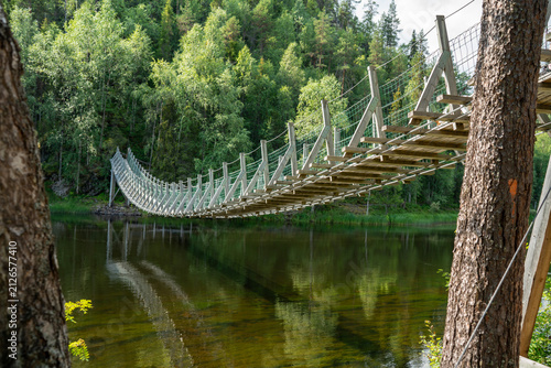 Suspension bridge over river