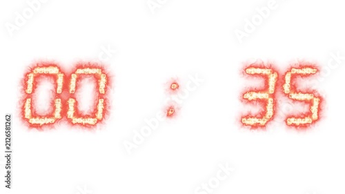 Glowing fiery countdown timer. Burning numeric digits, fire clock, energy time tracker, seconds counter, flaming numbers, hot countdown.