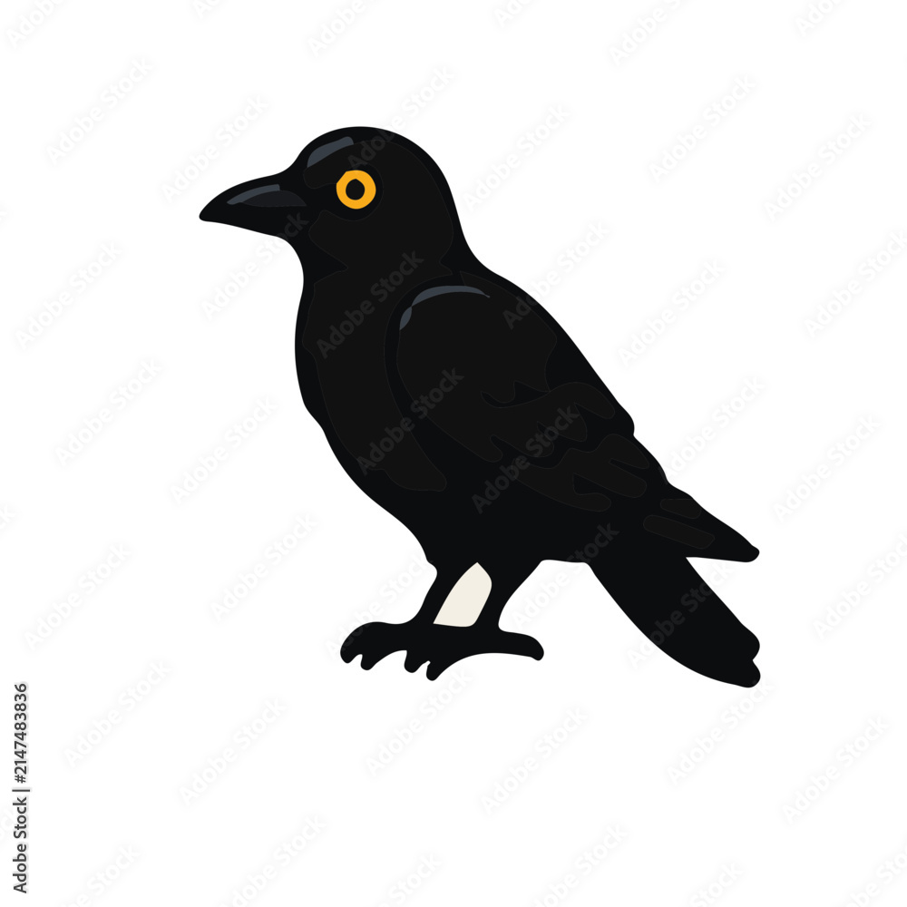 Fototapeta premium Black Crow Vector Illustration with Yellow Eye