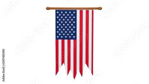 American flag hanging on wooden rod