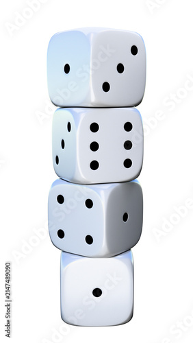 A column or stack of four standard six-sided colored dice, each with its face visible. The colored dice are on a transparent background.