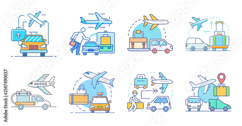 Happy people using modern technology icons - Colorful flat icons showing cheerful people interacting with laptops, phones, and tablets in a fun digital workspace.