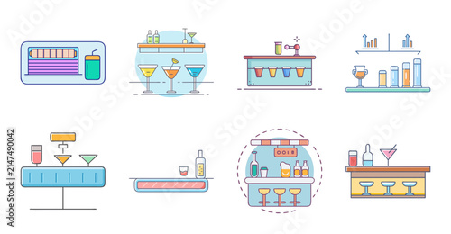 Flat design food delivery process icons - Colorful vector icons showing food delivery from kitchen to customer in a clean flat style