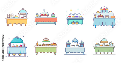 Colorful cartoon buses in a row - Bright, cheerful cartoon buses in a variety of colors parked neatly in a row, ideal for travel or transportation themes.
