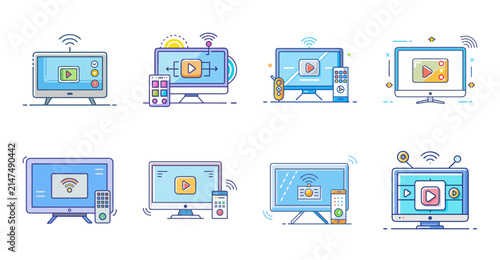Flat screen devices with icons set