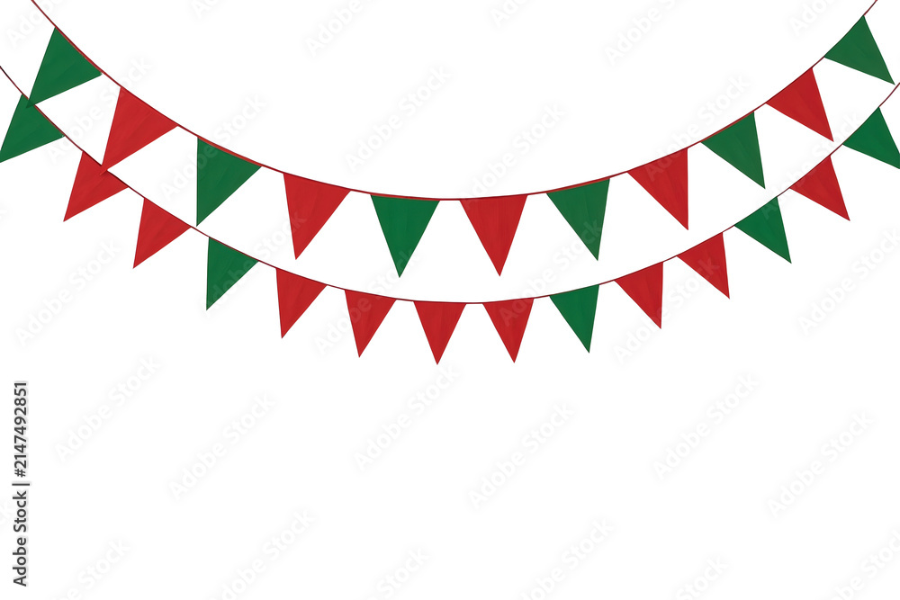 Obraz premium Double row red and green bunting isolated on transparent background