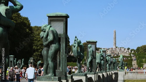 Vigeland sculpture park in Oslo, Norway. This is a popular free public park open 24/7 all year. No copyright protection.