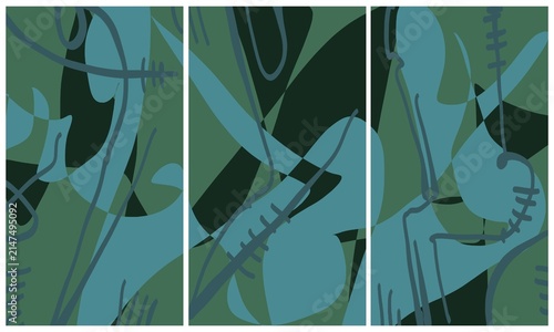 Modern interior triptych. The picture is painted by hand on a tablet.