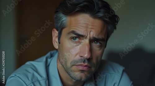 A contemplative Caucasian man in his 30s gazes thoughtfully, capturing a moment of introspection.
