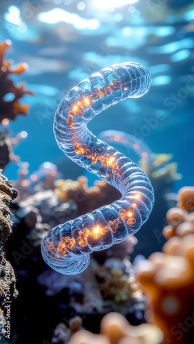 Close-up of blue jellyfish swimming in ocean water.