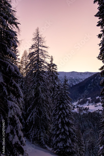 winter sunset in the mountains of Davos