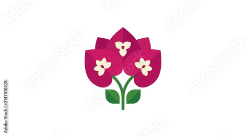Magenta bougainvillea flower branch vector icon.