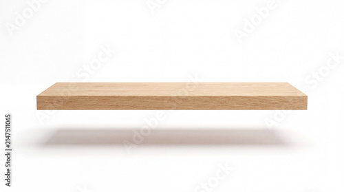 Light wood floating shelf isolated on white background