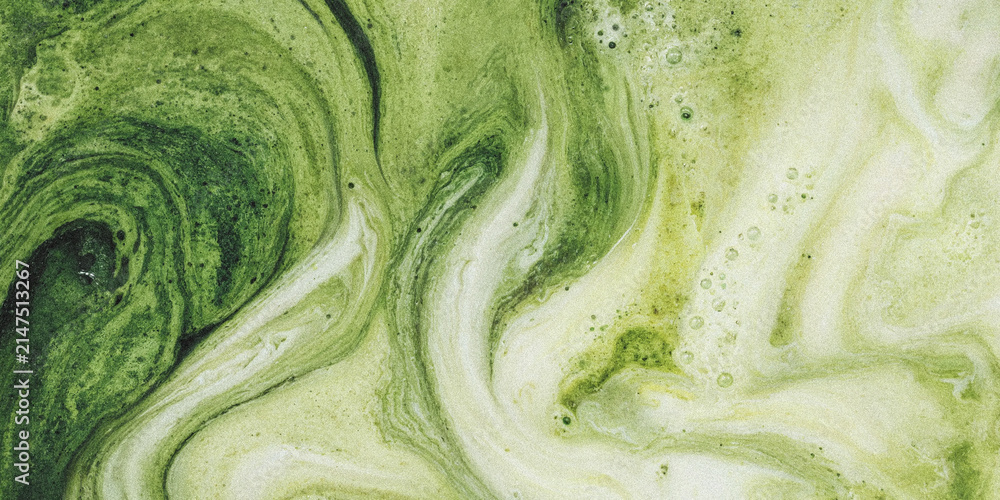 Obraz premium Green liquid marble texture. Abstract fluid paint background with swirling organic patterns.