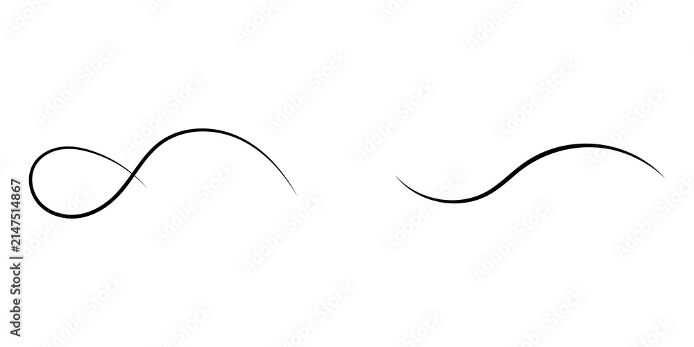 Fototapeta premium Two simple black hand drawn curved lines isolated on a plain surface