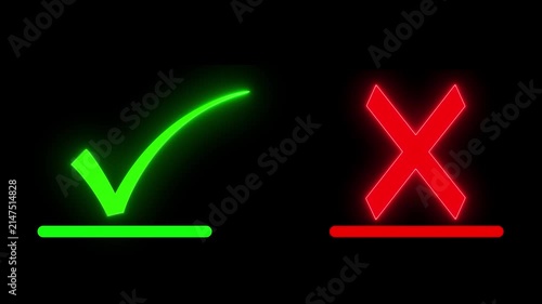 Video footage of yes or no, true or false with alpha channel. check mark and cross mark signs icon animation, pop-up green check mark and red cross X symbol. Green check mark and red cross mark icon