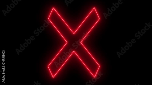 Glowing neon red cross mark icon with vibrant light effects, symbolizing error, cancel, wrong, or close actions. motion graphic