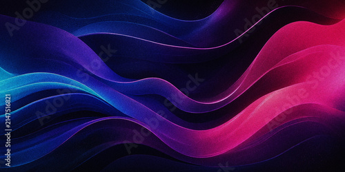 Abstract neon waves background. Digital particle flow with blue and pink gradient light.