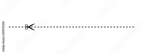 Photography Black scissors icon with a horizontal dashed cut line for coupons and voucher de